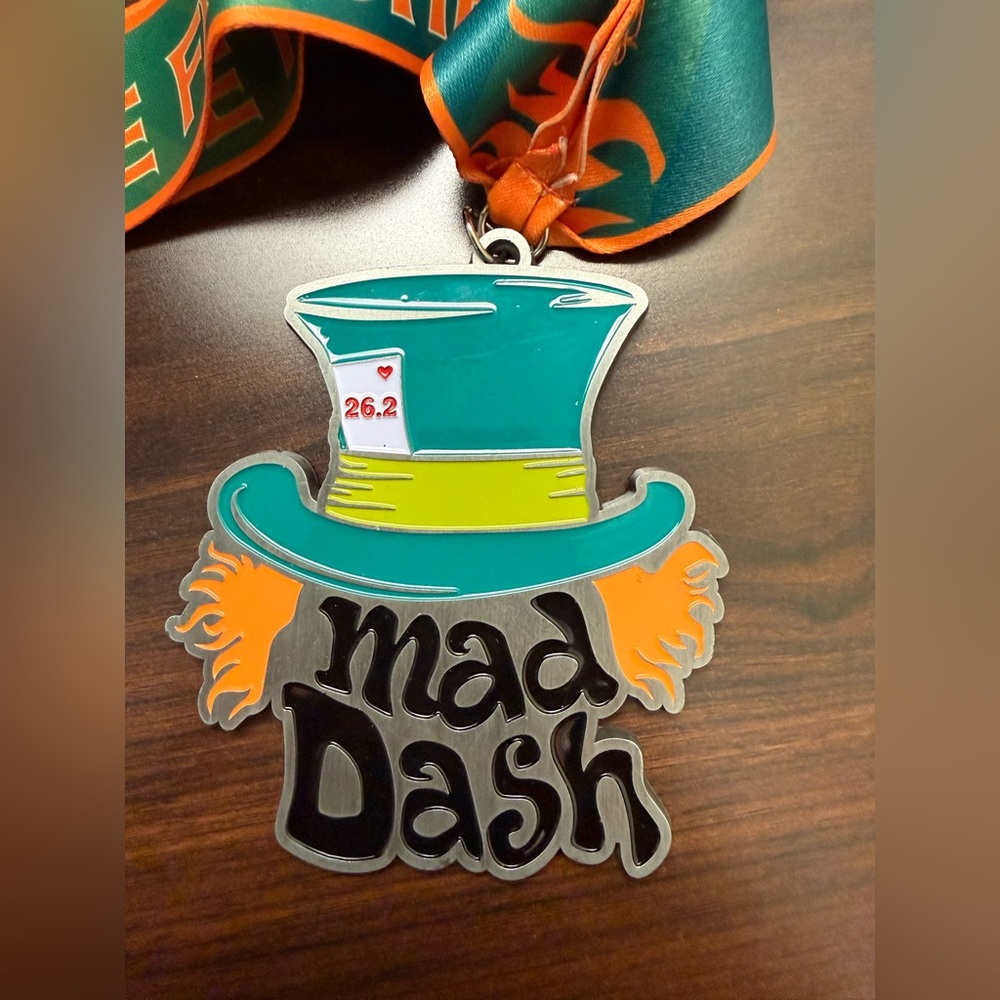 Alice and wonderland Mad Hatter Mad Dash” collectible medal marathon 26.2 miles